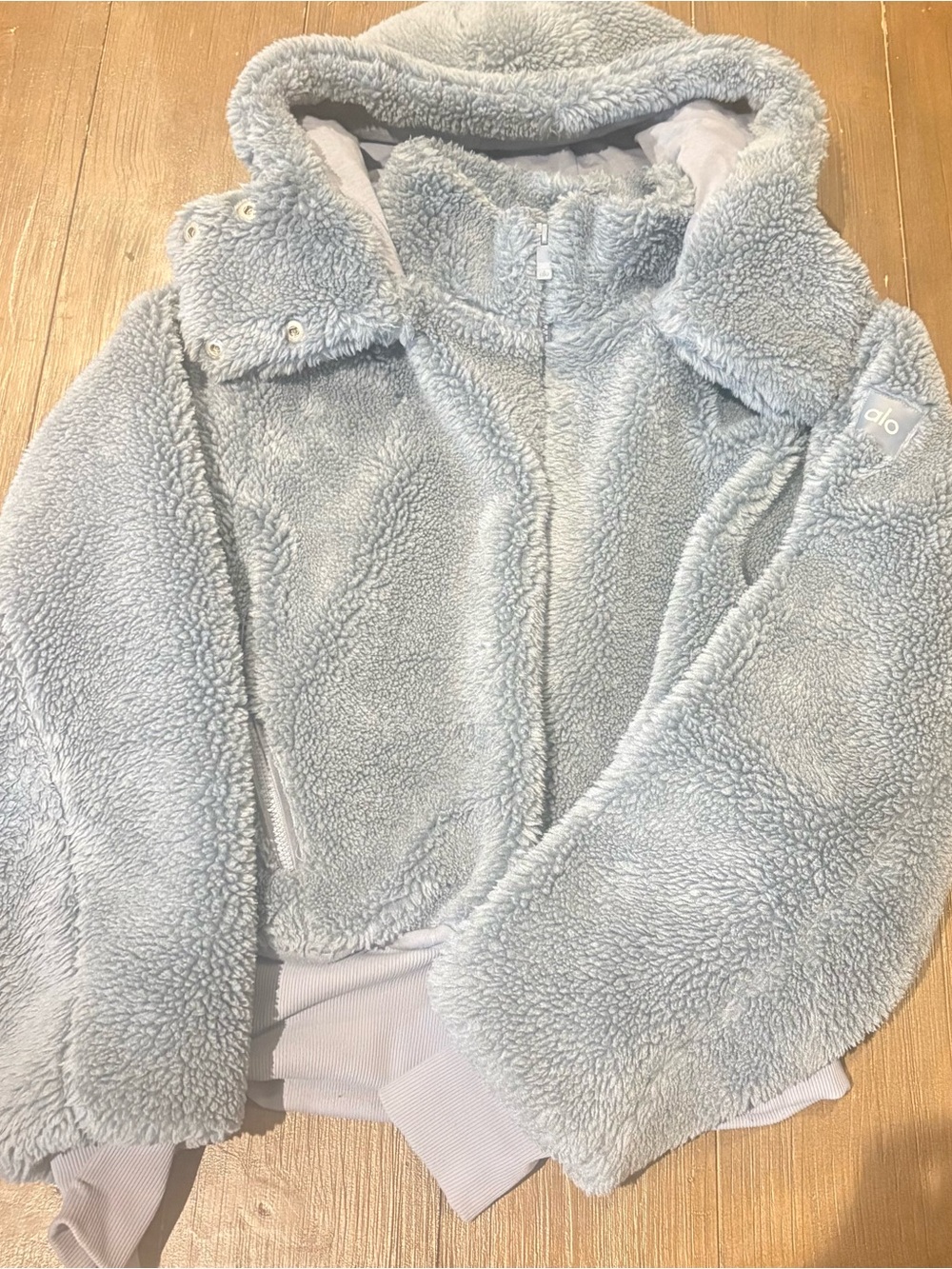 ALO Yoga Steel Blue Plush Sherpa Zip Hoodie EYC